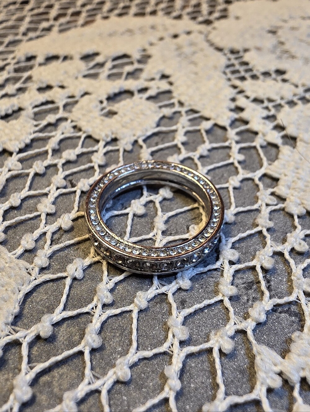 Silver Tone Crystal Eternity Band Ring Size 8 Round Cut Sparkle Statement Ring